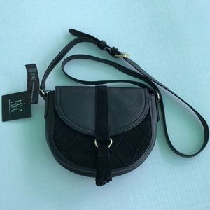 NWT INC Ella Saddle Crossbody Bag Black